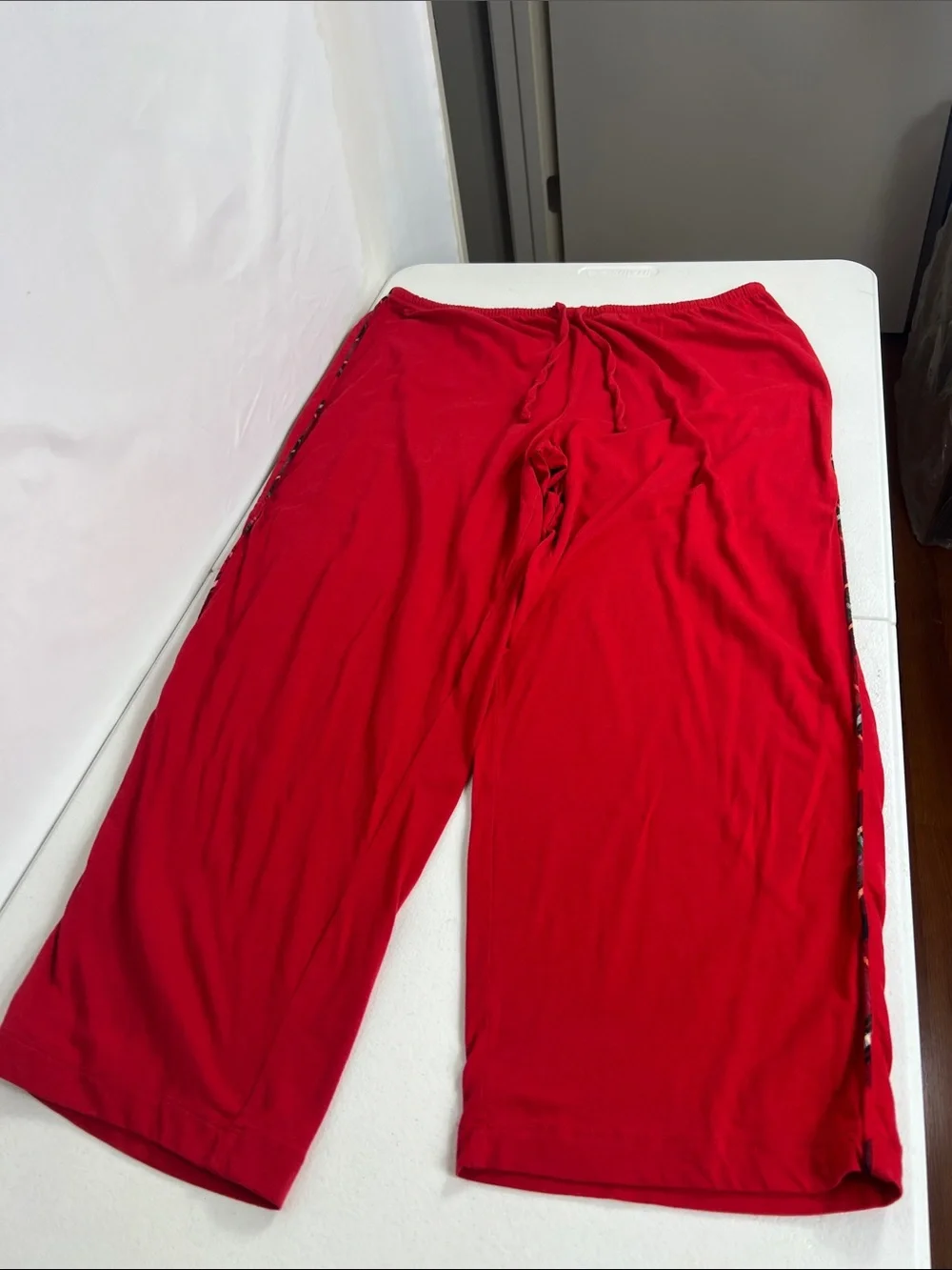 LRL Sz XL Pajama Set Red Embroidered Dog Plaid Trimmed Red Cotton